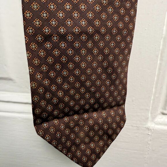 Christian Dior Cravates Silk Tie Mens Brown Geometric Pattern Necktie VTG - Picture 3 of 6